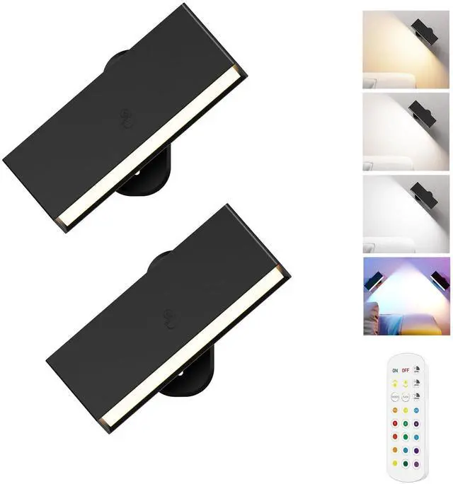 Main image of LED Wall Lights 2 Pack with Remote,Wall Sconces Lamp 3000mAh Rechargeable Battery Operated,3 Color Temperatures & 12 RGB Dimmable Magnetic 360° Rotation Cordless Light