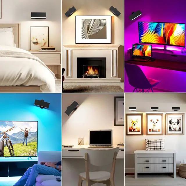 Alt view image 5 of 7 - LED Wall Lights 2 Pack with Remote,Wall Sconces Lamp 3000mAh Rechargeable Battery Operated,3 Color Temperatures & 12 RGB Dimmable Magnetic 360° Rotation Cordless Light