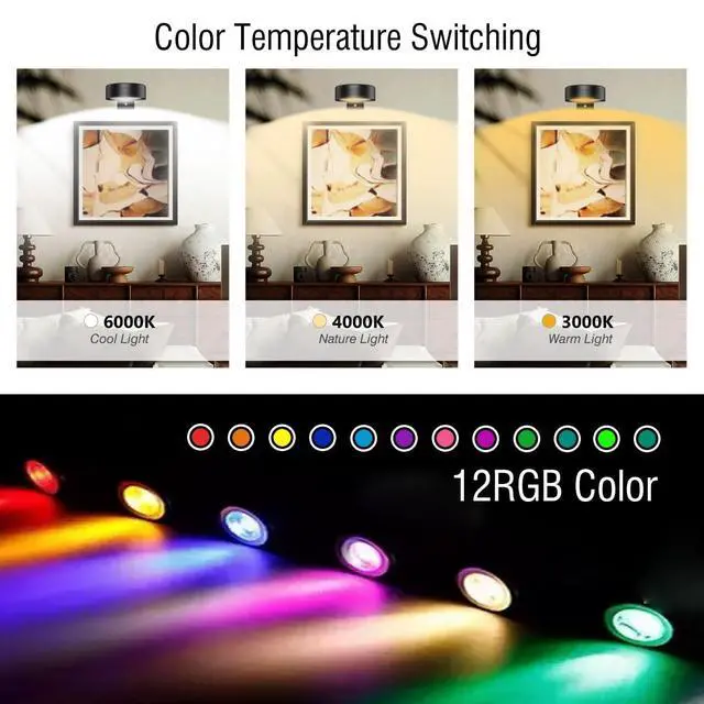 Alt view image 2 of 7 - Picture Lights for Wall,2000mAh Rechargeable Battery Poster Lights LED Magnetic Painting Light with Remote Control,3 Color Temps&12 RGB Timer Dimmable Wall Light for Art Display Wall Decor