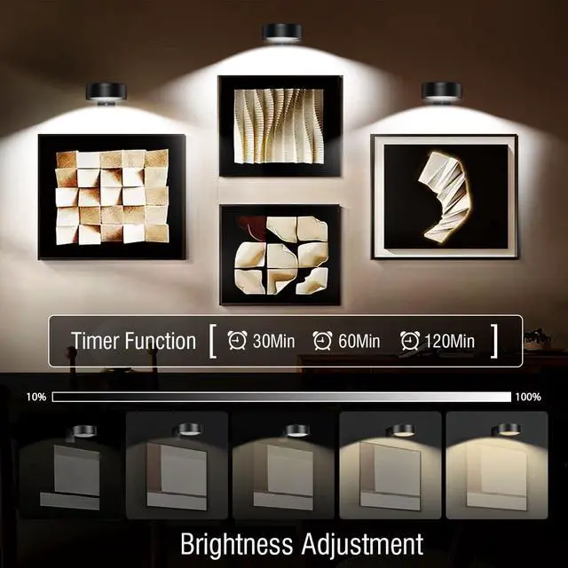 Alt view image 3 of 7 - Picture Lights for Wall,2000mAh Rechargeable Battery Poster Lights LED Magnetic Painting Light with Remote Control,3 Color Temps&12 RGB Timer Dimmable Wall Light for Art Display Wall Decor
