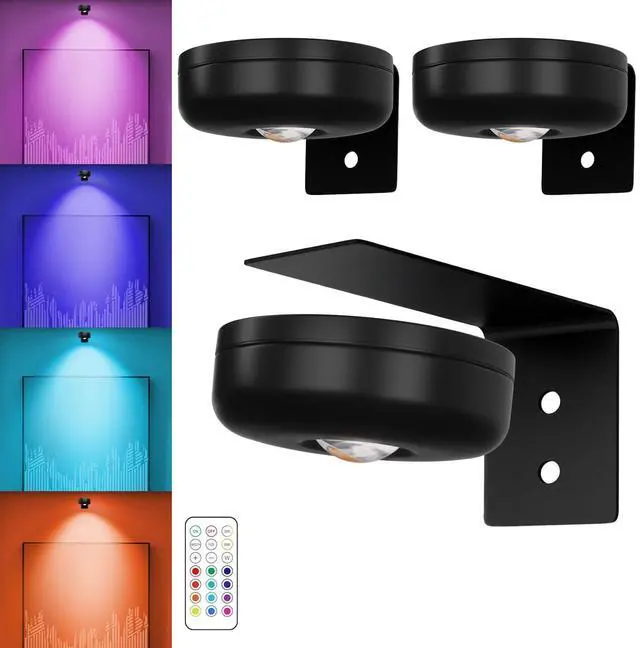 Main image of Battery Operated Painting Light, Magnetic Picture Light with Remote Dimmable and Timer, 13 Color RGB Wall Decor Puck Lights,Art Display Light for Picture Frame Paintings 3 Black