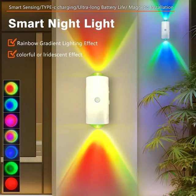 Alt view image 2 of 6 - LED Wireless Wall Sconce with 7 Colors Changing, Motion Sensor Light Indoor, 1500mAh Rechargeable Battery Operated Wall Sconces for Bedroom Bedside Hallway Courtyard Doorway (White)