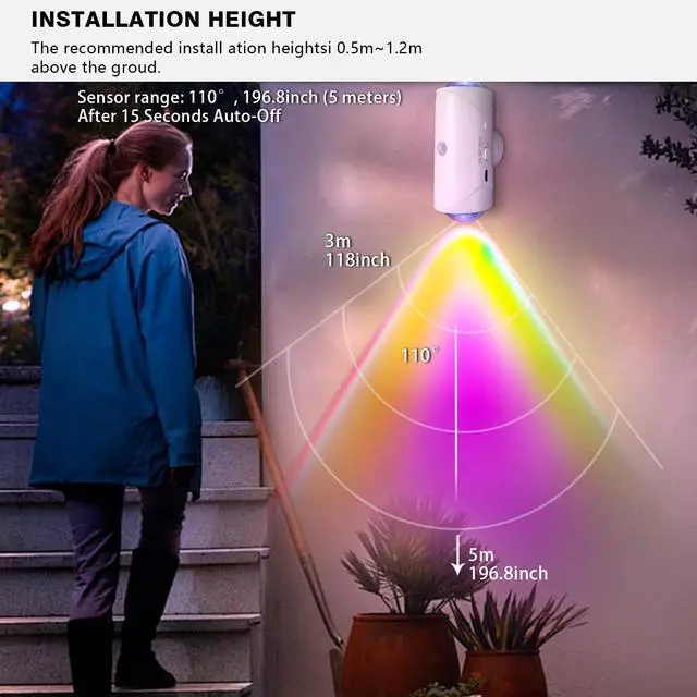 Alt view image 3 of 6 - LED Wireless Wall Sconce with 7 Colors Changing, Motion Sensor Light Indoor, 1500mAh Rechargeable Battery Operated Wall Sconces for Bedroom Bedside Hallway Courtyard Doorway (White)