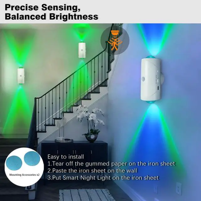 Alt view image 4 of 6 - LED Wireless Wall Sconce with 7 Colors Changing, Motion Sensor Light Indoor, 1500mAh Rechargeable Battery Operated Wall Sconces for Bedroom Bedside Hallway Courtyard Doorway (White)