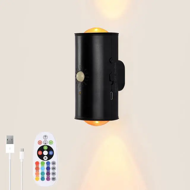 Main image of LED Wireless Wall Sconce with Remote, 16 Colors Changing, Motion Sensor Light Indoor, Dimmable, 1500mAh Rechargeable Battery Operated Wall Sconces for Hallway, Stair, Bathroom, Bedroom, Black, 1 Piece