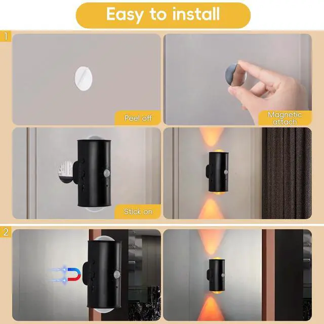 Alt view image 7 of 7 - LED Wireless Wall Sconce with Remote, 16 Colors Changing, Motion Sensor Light Indoor, Dimmable, 1500mAh Rechargeable Battery Operated Wall Sconces for Hallway, Stair, Bathroom, Bedroom, Black, 1 Piece