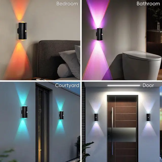 Alt view image 6 of 7 - LED Wireless Wall Sconce with Remote, 16 Colors Changing, Motion Sensor Light Indoor, Dimmable, 1500mAh Rechargeable Battery Operated Wall Sconces for Hallway, Stair, Bathroom, Bedroom, Black, 1 Piece