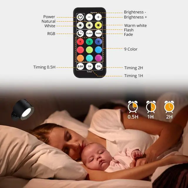 Alt view image 4 of 7 - 1PC Battery Operated Wall Mounted Light with Remote, 9 Colors RGB Rechargeable Ambient Sconce, 3 Color Temperatures, Dimming & Removable Lamp for Bedroom Living Room Bathroom