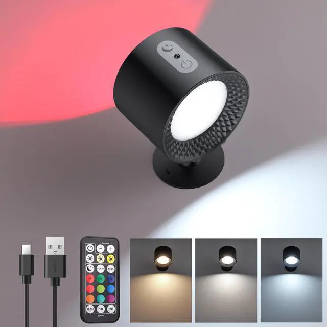 Alt view image 7 of 7 - 1PC Battery Operated Wall Mounted Light with Remote, 9 Colors RGB Rechargeable Ambient Sconce, 3 Color Temperatures, Dimming & Removable Lamp for Bedroom Living Room Bathroom