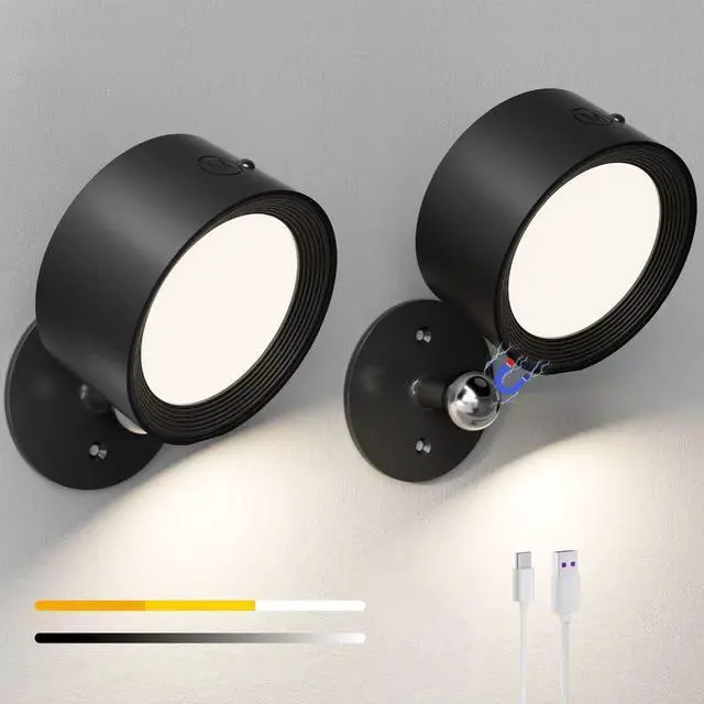 Main image of LED Reading Lights, Rechargeable USB Wall Mounted Sconces 3 Color Temperatures, 360° Rotate Magnetic Ball LED Wall Mounted Cordless Lamp for Reading Bedroom Bedside