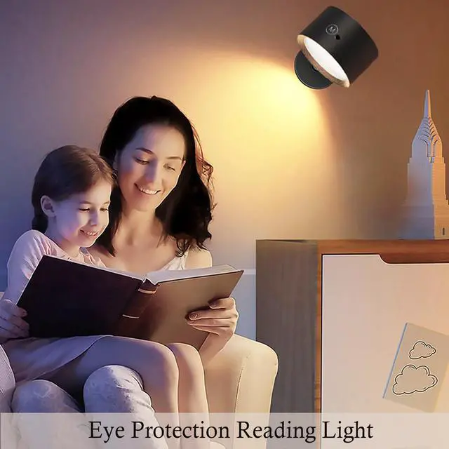 Alt view image 4 of 7 - LED Reading Lights, Rechargeable USB Wall Mounted Sconces 3 Color Temperatures, 360° Rotate Magnetic Ball LED Wall Mounted Cordless Lamp for Reading Bedroom Bedside