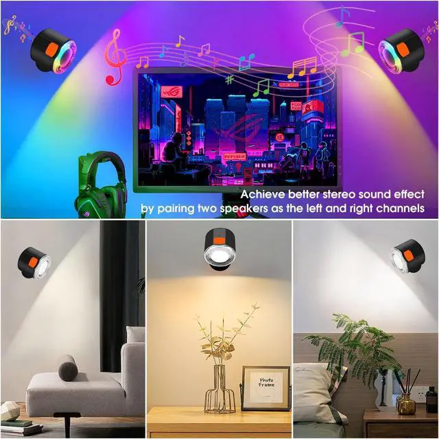 Alt view image 2 of 7 - Wall Sconce, Rechargeable RGB Light with Bluetooth Speaker, Dimmable
