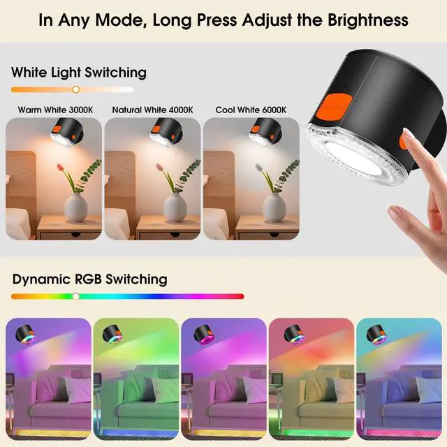 Alt view image 3 of 7 - Wall Sconce, Rechargeable RGB Light with Bluetooth Speaker, Dimmable