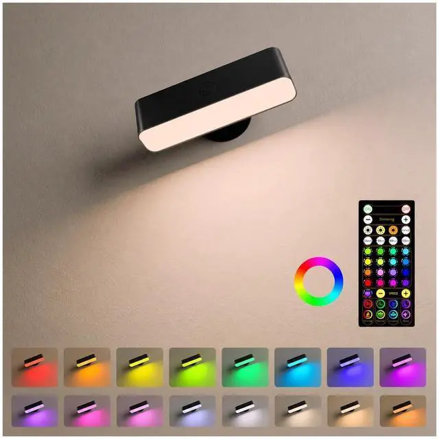 Main image of Battery Operated Wall Sconce, Rechargeable Magnetic Wall Light with Remote, RGB Mood Lighting & 3 White Tones, Dimmable Wall Lamp for Bedroom, Gaming Room, Apartment Decor