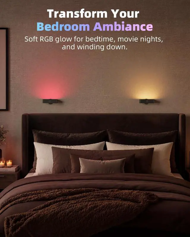Alt view image 3 of 7 - Battery Operated Wall Sconce, Rechargeable Magnetic Wall Light with Remote, RGB Mood Lighting & 3 White Tones, Dimmable Wall Lamp for Bedroom, Gaming Room, Apartment Decor