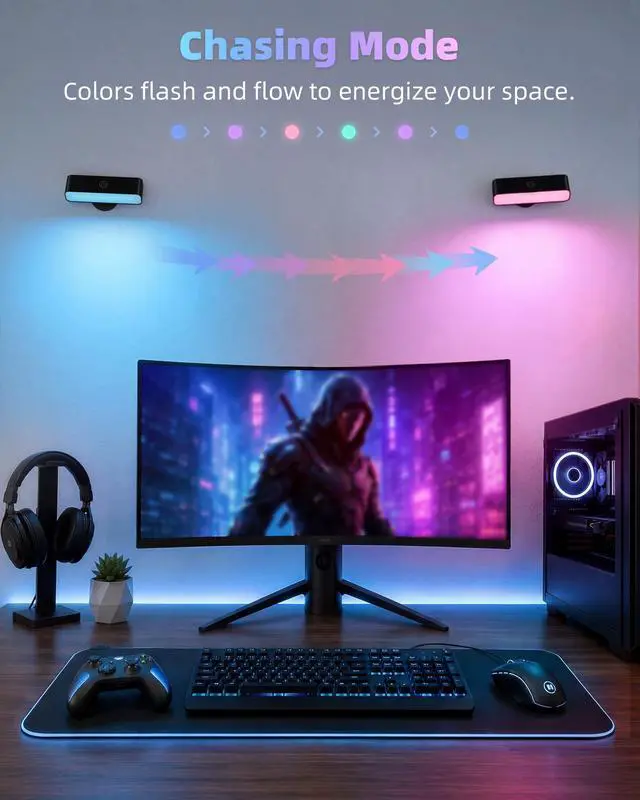 Alt view image 4 of 7 - Battery Operated Wall Sconce, Rechargeable Magnetic Wall Light with Remote, RGB Mood Lighting & 3 White Tones, Dimmable Wall Lamp for Bedroom, Gaming Room, Apartment Decor