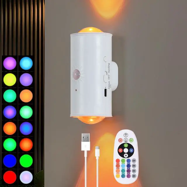 Main image of LED Wireless Wall Sconce with Remote, 16 Colors Changing, Motion Sensor Light Indoor, Dimmable, 1500mAh Rechargeable Battery Operated Wall Sconces for Hallway, Stair, Bathroom, Bedroom