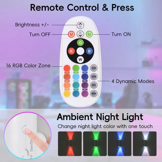 Alt view image 4 of 7 - LED Wireless Wall Sconce with Remote, 16 Colors Changing, Motion Sensor Light Indoor, Dimmable, 1500mAh Rechargeable Battery Operated Wall Sconces for Hallway, Stair, Bathroom, Bedroom