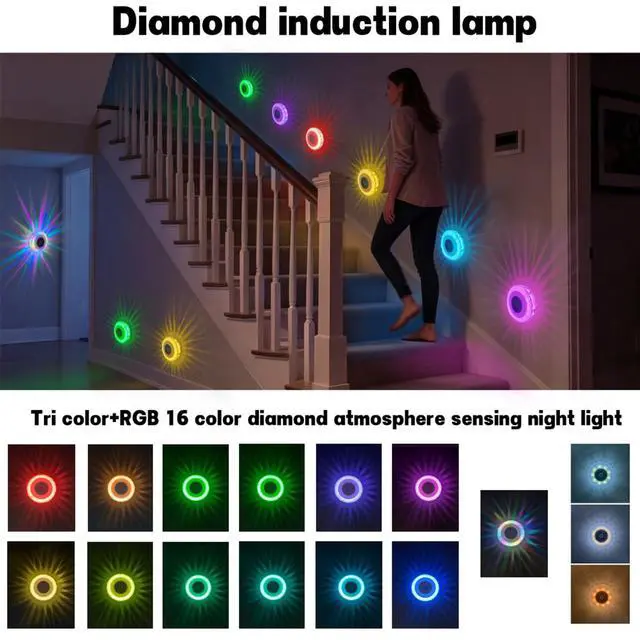 Alt view image 2 of 7 - LED Sconces, Motion Sensor Stair Light Indoor, 16 Color Changing Night Light, Battery Operated Wall Lights, Under Cabinet Lighting, Portable Led Closet Light for Bedroom