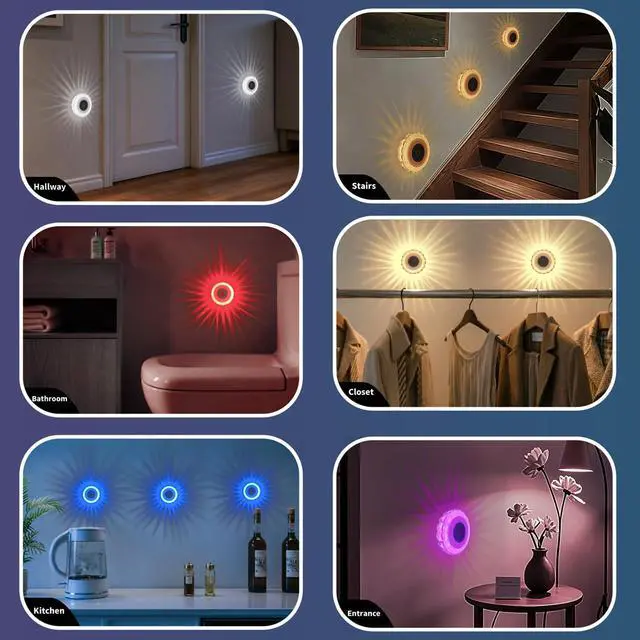 Alt view image 6 of 7 - LED Sconces, Motion Sensor Stair Light Indoor, 16 Color Changing Night Light, Battery Operated Wall Lights, Under Cabinet Lighting, Portable Led Closet Light for Bedroom