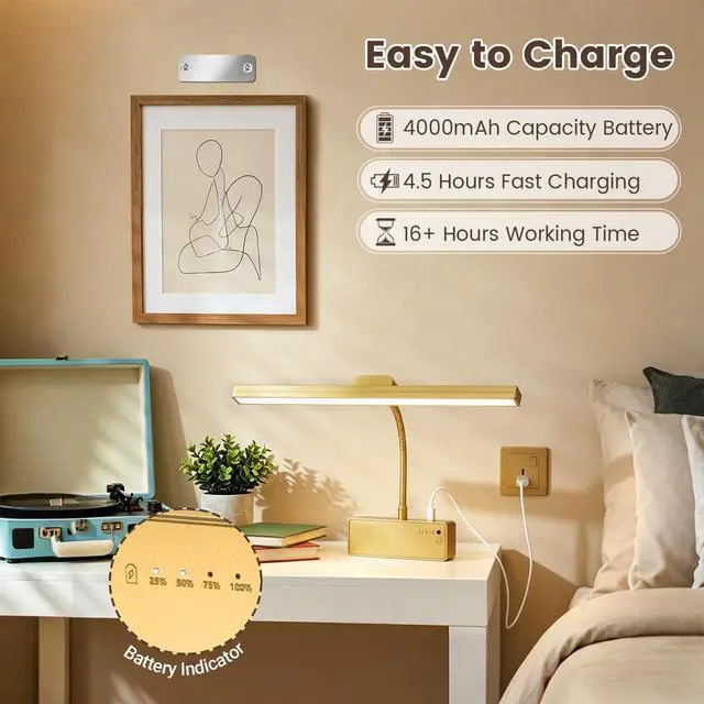 Alt view image 6 of 7 - Picture Light for Wall, 15" Rechargeable Battery Operated LED Wall Sconce Painting Lighting with Remote, 3CCT Dimmable Magnetic Cordless Art Display Light for Gallery, Bedroom - Gold