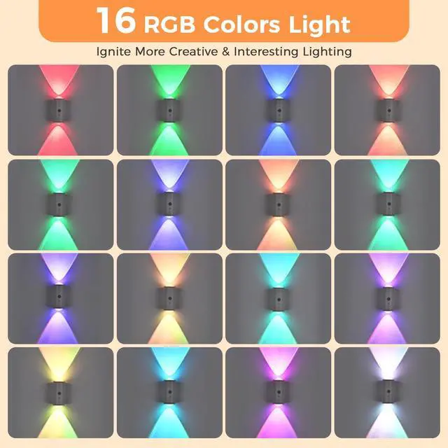 Alt view image 5 of 7 - Motion Sensor Wall Light with Remote Control, 16 Colors Brightness Adjustable, RGB Wall Sconces Battery Operated Indoor, LED Motion Sensor Up and Down Wall Light for Hallway, Bedroom, Stairs