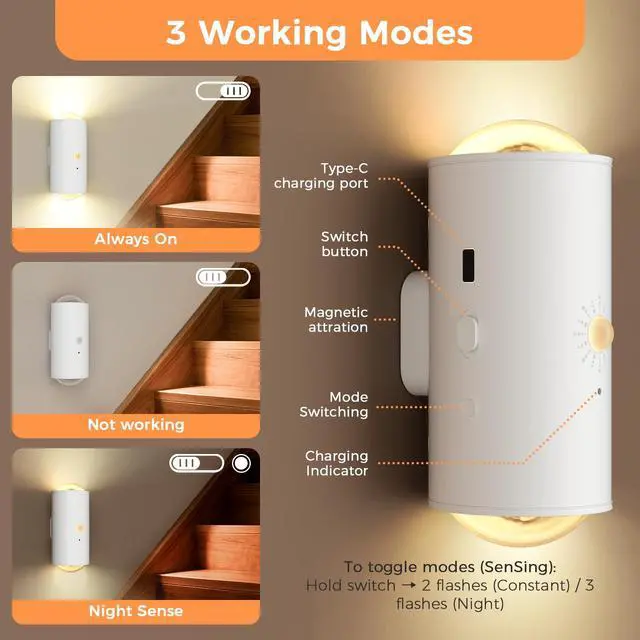 Alt view image 4 of 7 - Motion Sensor Wall Light with Remote Control, 16 Colors Brightness Adjustable, RGB Wall Sconces Battery Operated Indoor, LED Motion Sensor Up and Down Wall Light for Hallway, Bedroom, Stairs