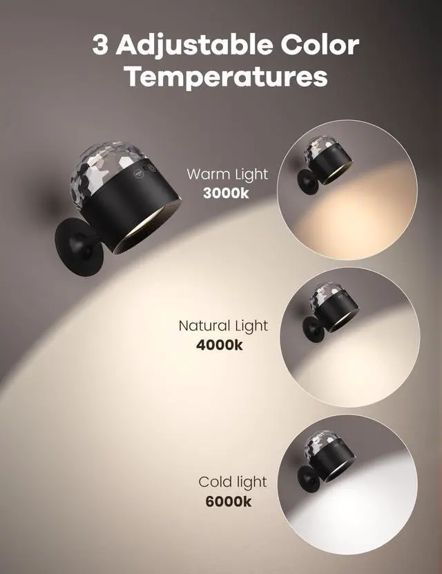 Alt view image 4 of 7 - Dynamic Wall Light Battery Operated Two-Headed Wall Lighting for Bedroom, Remote and Touch Control Wall Mounted Lamps with Wireless Led Magnetic Wall Sconce