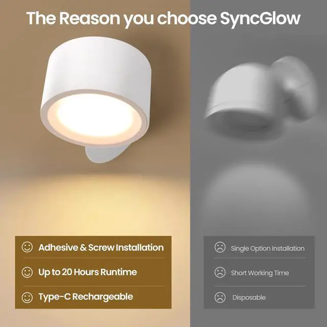 Alt view image 7 of 7 - Wall Mounted Lamp LED Wall Lights with Rechargeable Battery Operated, 3 Color Temperatures & 3 Brightness Levels 360°Rotate Magnetic Ball, Cordless Sconces for Reading Bedroom Bedside,White-2 Pack