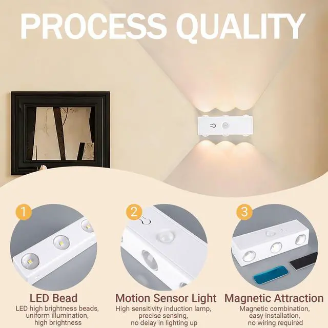 Alt view image 5 of 6 - Motion Sensor Wall Light Set of 2, RGB 7-Colors Rechargeable Battery Operated Wireless Wall Sconce, Magnetic Motion Sensor Indoor Night Light for Living Room, Stair, Hallway(Colorful)