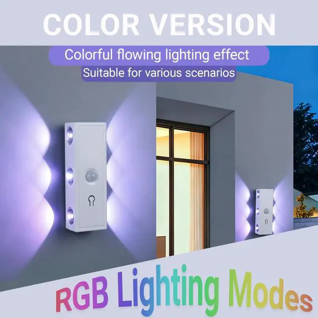 Alt view image 6 of 6 - Motion Sensor Wall Light Set of 2, RGB 7-Colors Rechargeable Battery Operated Wireless Wall Sconce, Magnetic Motion Sensor Indoor Night Light for Living Room, Stair, Hallway(Colorful)
