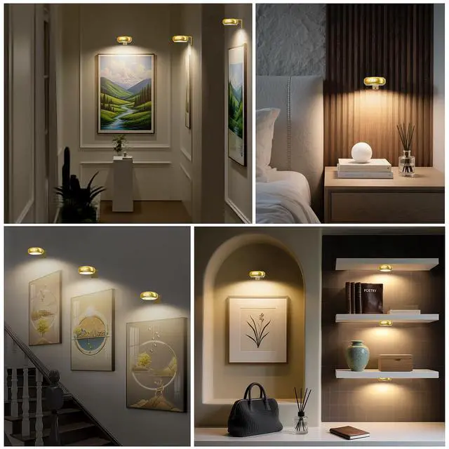 Alt view image 7 of 7 - 3 Pack Picture Light for Wall with 1200mAh Rechargeable Battery Operated Lights Remote Dimmable Timer Painting Light Magnetic 3 Adjustable Lighting RGB Modes Wall Decor Lights for Living(Gold)