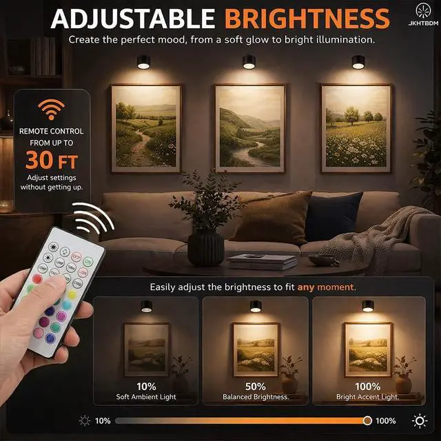Alt view image 3 of 7 - Wall Mounted Lights,Rechargeable RGB Color Changing Wall Sconces, 3 Color Temps & Dimmable, Remote & Touch Control, 360° Rotatable Magnetic Cordless Lights for Bedroom, Study, Bedside