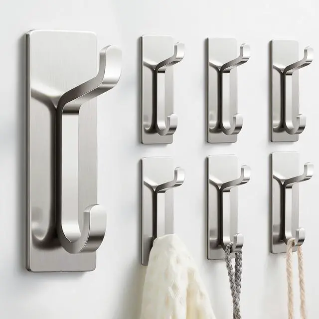 Main image of Wall Hooks for Coat and Towel: 13LB Strong Adhesive Door Hanger Stick on, Brushed Nickel 6 Pack
