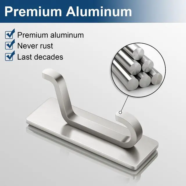 Alt view image 6 of 6 - Wall Hooks for Coat and Towel: 13LB Strong Adhesive Door Hanger Stick on, Brushed Nickel 6 Pack