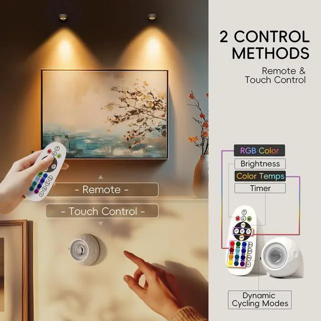 Alt view image 2 of 7 - Rechargeable Picture Lights for Wall, 3 Pack Magnetic Picture Display Lights with Remote, Dimmable LED Light, 3 Color Temps & 12 RGB Colors for Artwork, Posters, Portraits & Display Decor