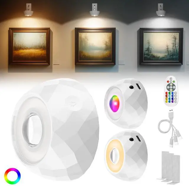 Main image of Rechargeable Picture Lights for Wall, 3 Pack Magnetic Picture Display Lights with Remote, Dimmable LED Light, 3 Color Temps & 12 RGB Colors for Artwork, Posters, Portraits & Display Decor