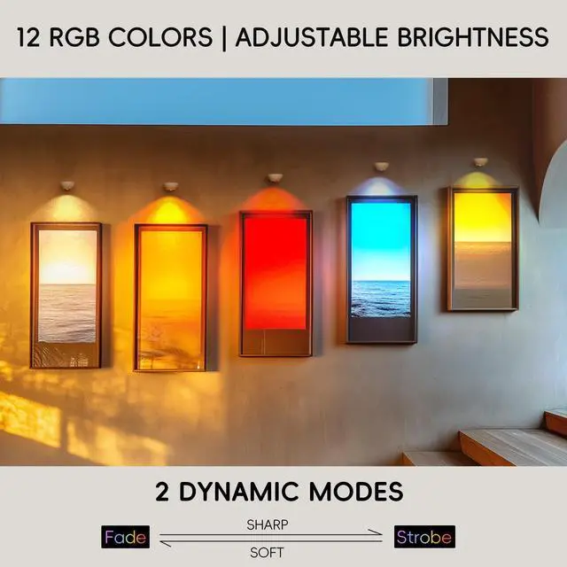 Alt view image 5 of 7 - Rechargeable Picture Lights for Wall, 3 Pack Magnetic Picture Display Lights with Remote, Dimmable LED Light, 3 Color Temps & 12 RGB Colors for Artwork, Posters, Portraits & Display Decor