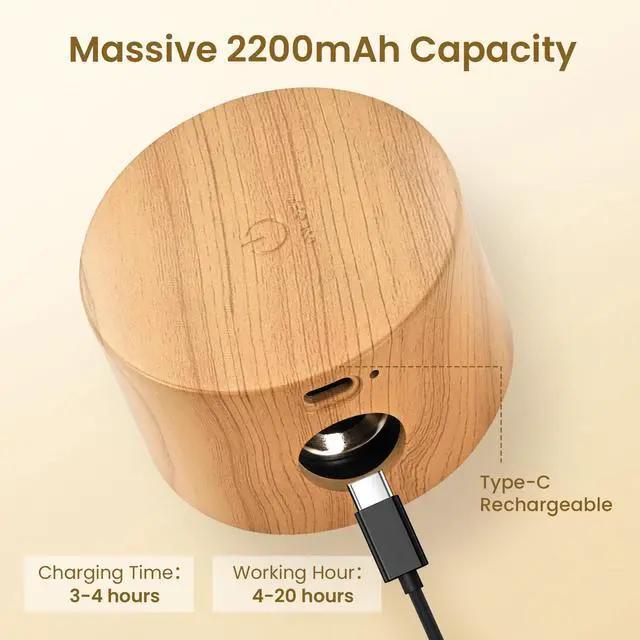 Alt view image 2 of 7 - LED Wall Mounted Lamps, 3CCT Battery Operated Wall Lights, Wood-2 Pack