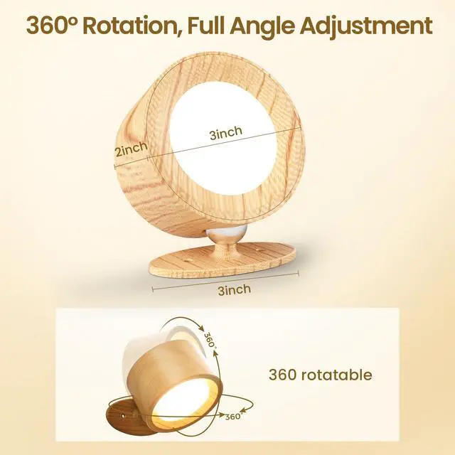 Alt view image 3 of 7 - LED Wall Mounted Lamps, 3CCT Battery Operated Wall Lights, Wood-2 Pack