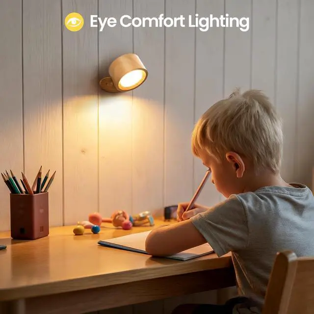 Alt view image 7 of 7 - LED Wall Mounted Lamps, 3CCT Battery Operated Wall Lights, Wood-2 Pack