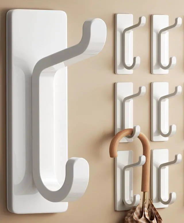 Main image of Wall Hooks for Coat and Towel: 13LB Strong Adhesive Door Hanger Stick on, White 6 Pack