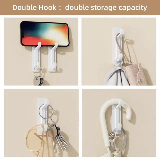 Alt view image 5 of 6 - Wall Hooks for Coat and Towel: 13LB Strong Adhesive Door Hanger Stick on, White 6 Pack