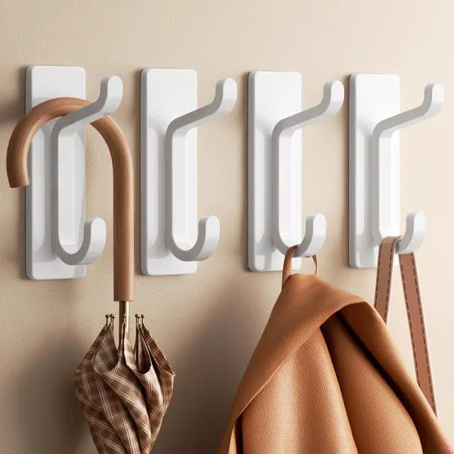 Alt view image 6 of 6 - Wall Hooks for Coat and Towel: 13LB Strong Adhesive Door Hanger Stick on, White 6 Pack