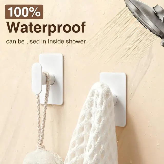 Alt view image 3 of 7 - Adhesive Towel Hooks for Bathroom: 20LB Extra Strong Wall Hanger for Shower Kitchen RV Dorm Apartment, White 4 Pack