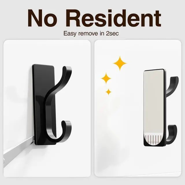Alt view image 3 of 5 - Wall Hooks with Adhesive Strip - Easy to Remove, No Residue, Strong Heavy Duty Sticky Towel Hook, 4 Pack Black