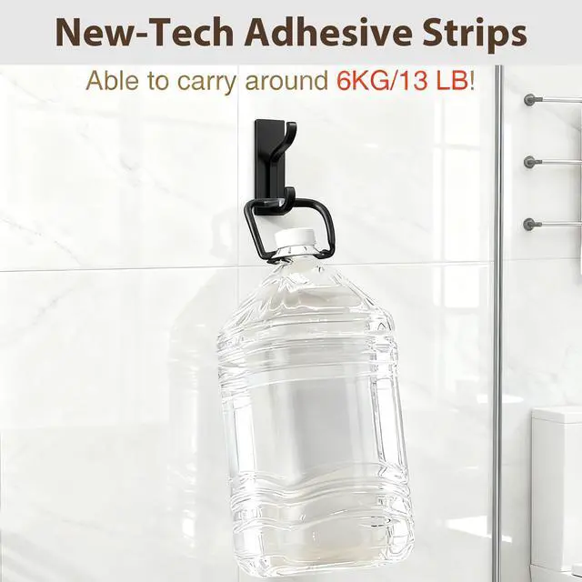 Alt view image 2 of 5 - Wall Hooks with Adhesive Strip - Easy to Remove, No Residue, Strong Heavy Duty Sticky Towel Hook, 4 Pack Black