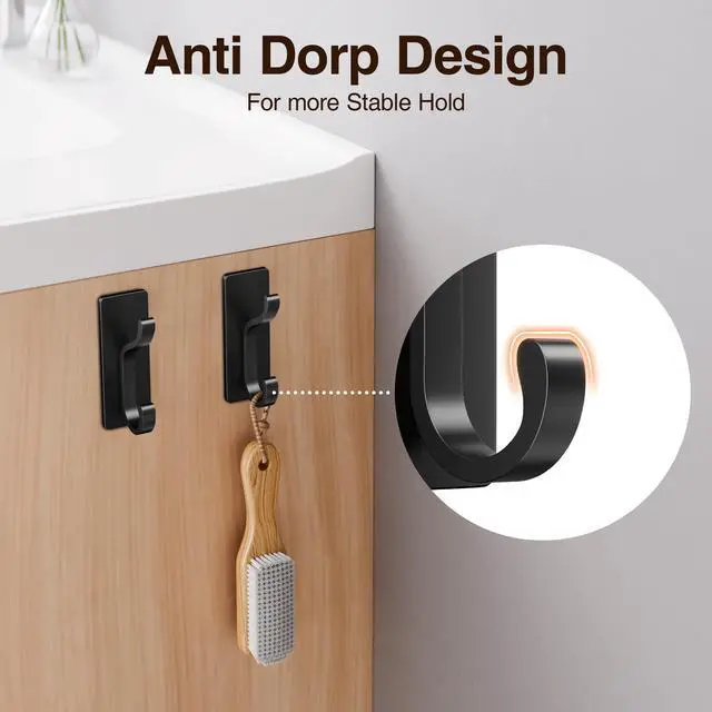 Alt view image 5 of 5 - Wall Hooks with Adhesive Strip - Easy to Remove, No Residue, Strong Heavy Duty Sticky Towel Hook, 4 Pack Black