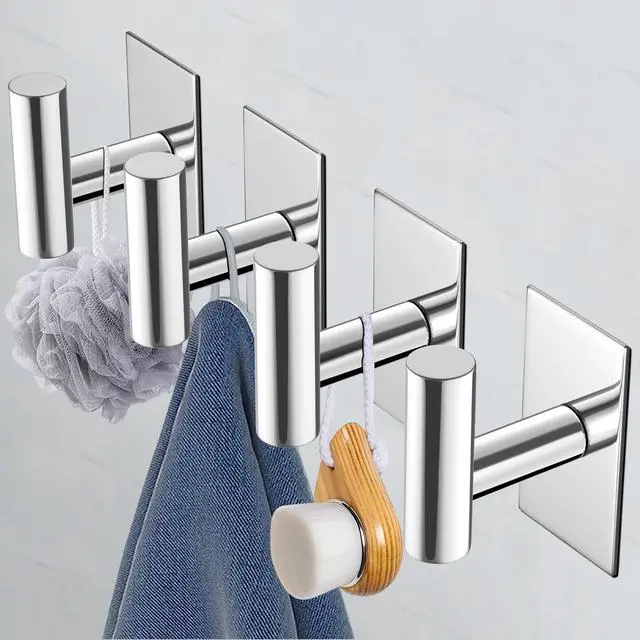 Alt view image 4 of 5 - Wall Towel Hooks, Heavy Duty Sticky Holder Waterproof Towel Hooks for Hanging Coat, Clothes, Closet Hook Wall Mount for Kitchen (Chrome, 2 Pack)