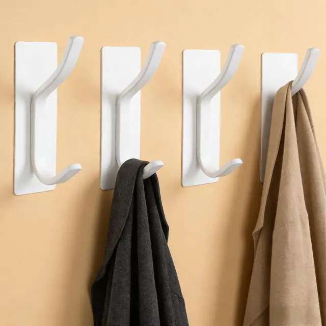 Main image of Adhesive Wall Hooks for Coat and Towel Wall Mount Rack, Wall Hooks for Hanging Robes, Bags, Keys, and Towels, Strong Hanger Stick on Wall and DoorWhite, 4pcs